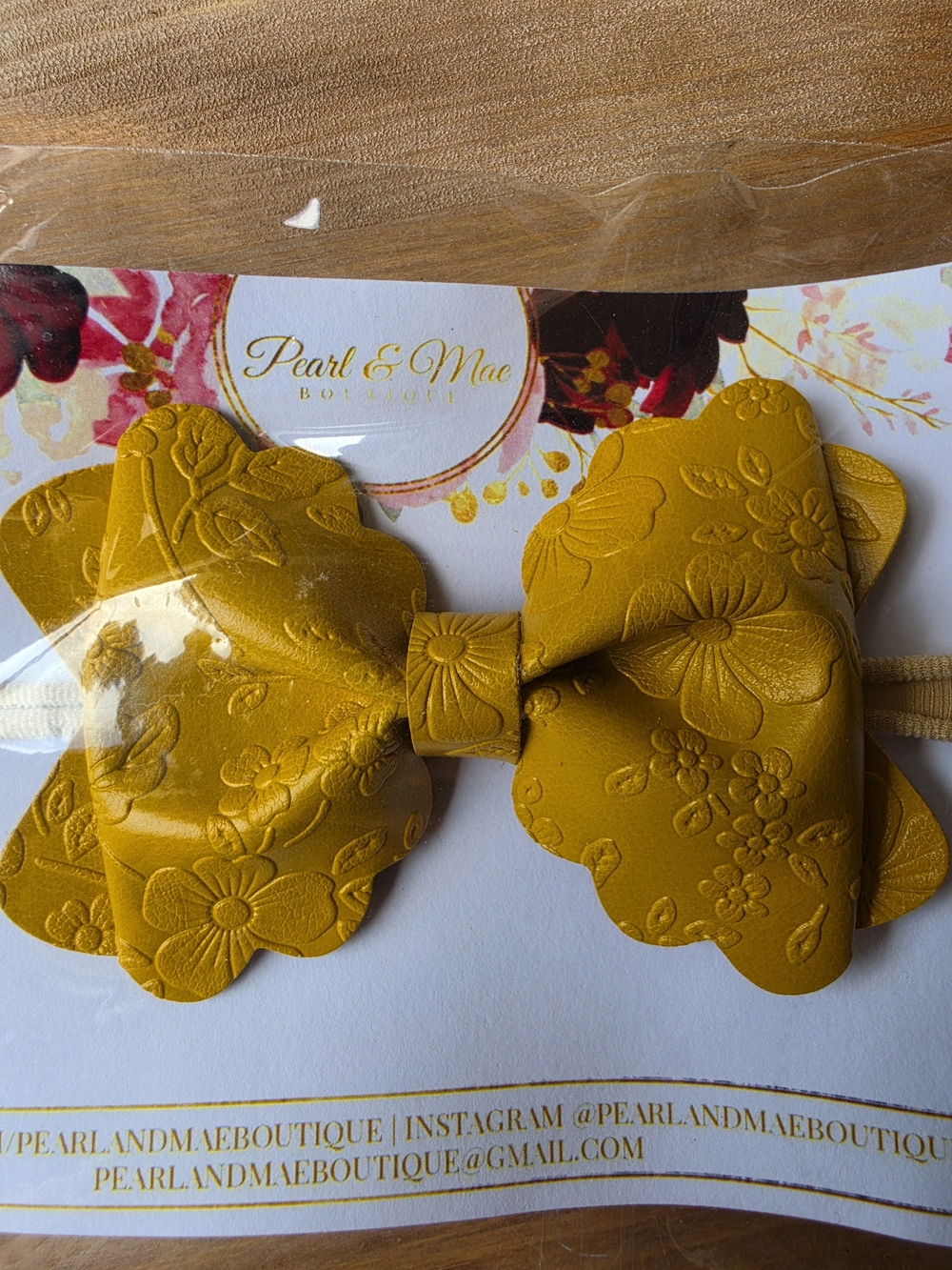 Mustard Floral Embossed Bow Headband for Kids